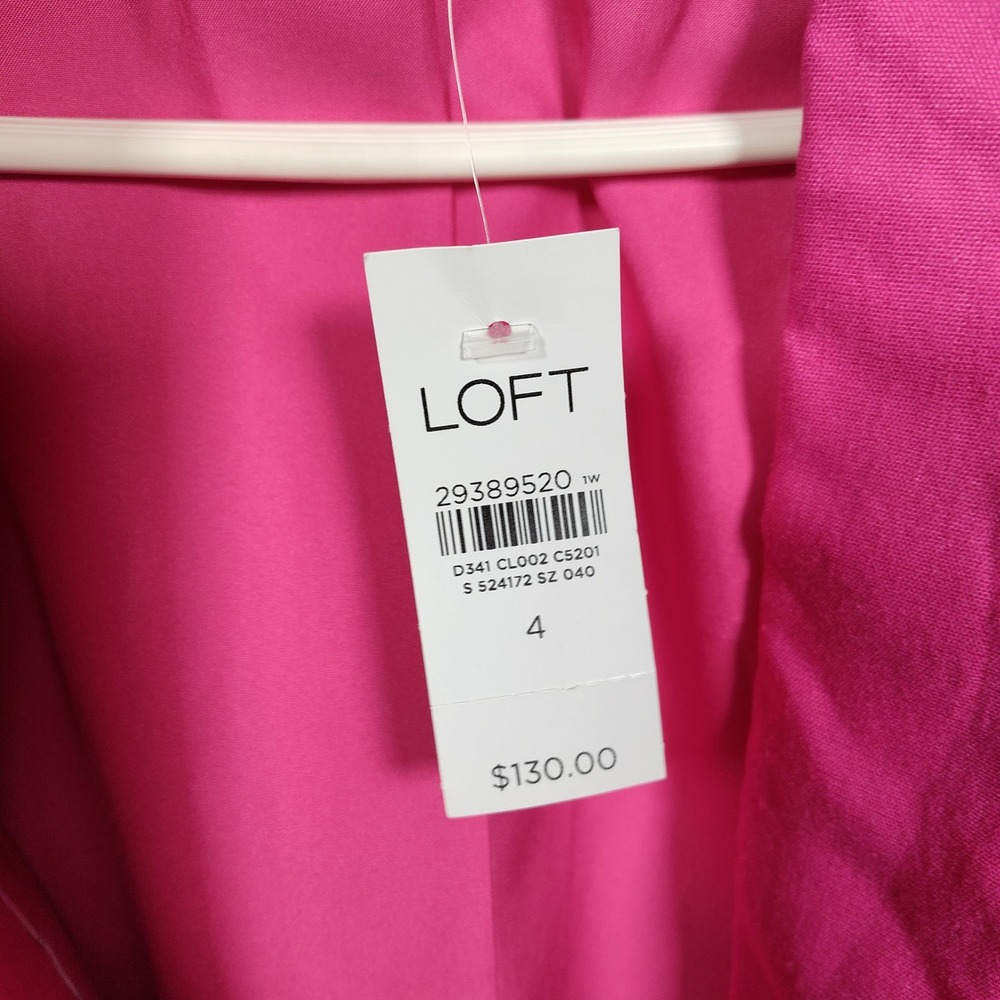 LOFT Womens Fuchsia Pink Shawl Collar Open Front Linen Blazer Jacket Size 4 NWT - Picture 9 of 11